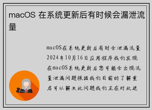 macOS 在系统更新后有时候会漏泄流量 